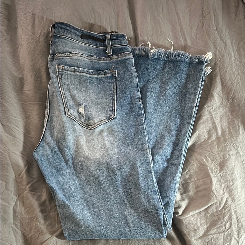 Blue Boot Cut Distressed Jeans